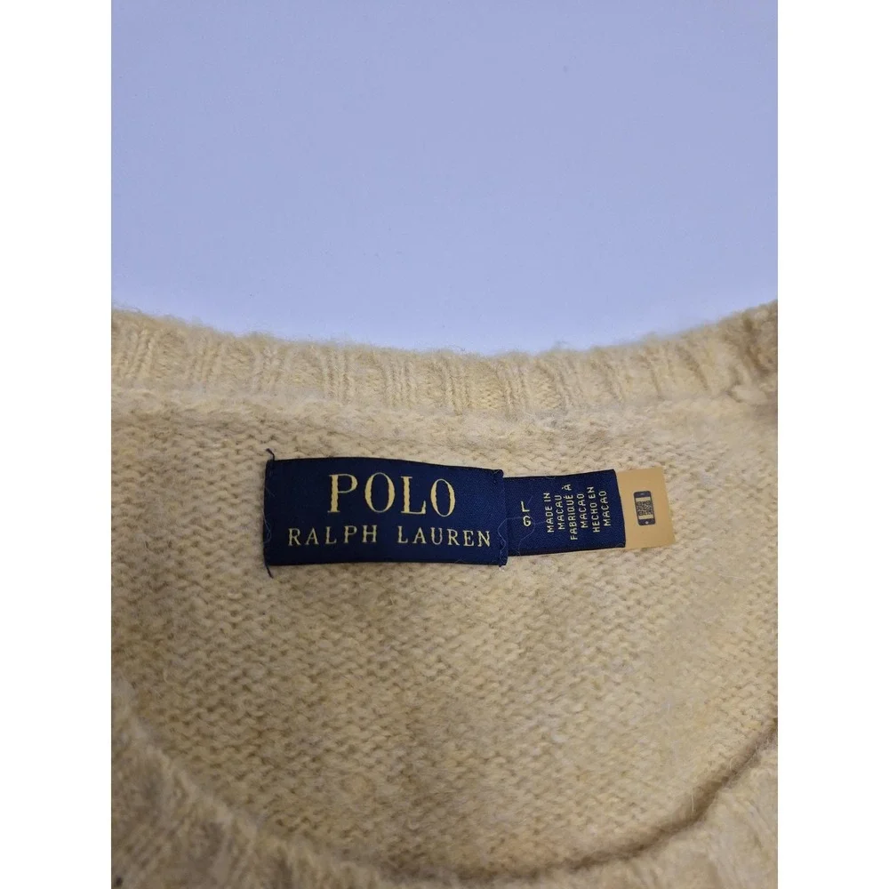 Polo Ralph Lauren Sweater Mens Large Yellow Wool Alpaca Knit Crewneck Pony Logo